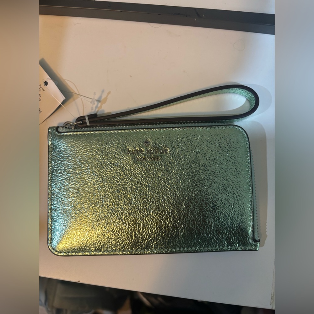 Kate Spade Metallic Green Leather Wristlet
